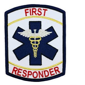 First responder patch worn by emergency medical technician.